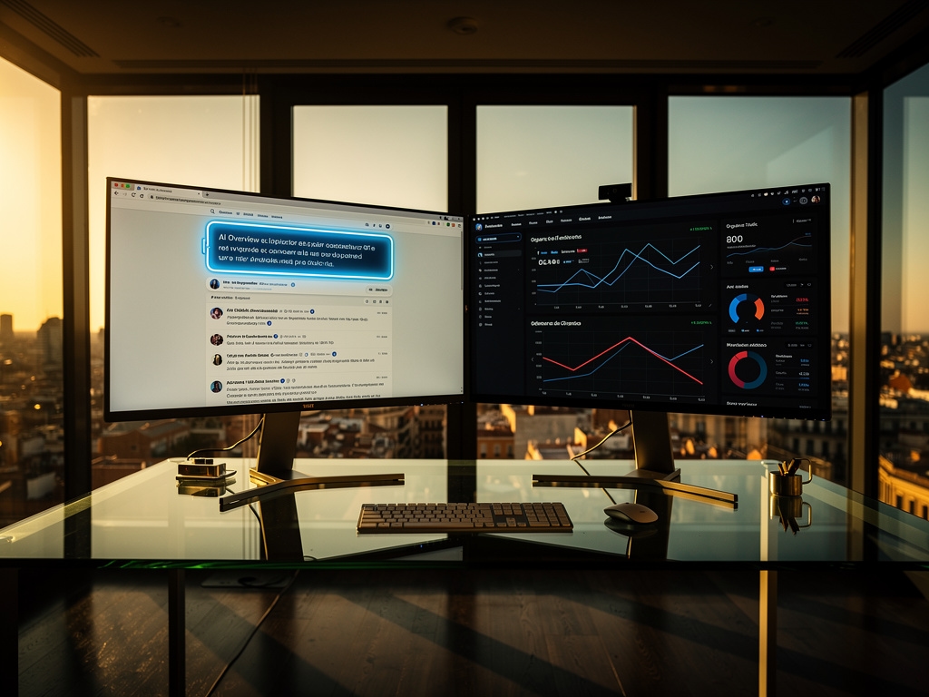 Interfaz de búsqueda con AI Overview mostrando resultados generativos